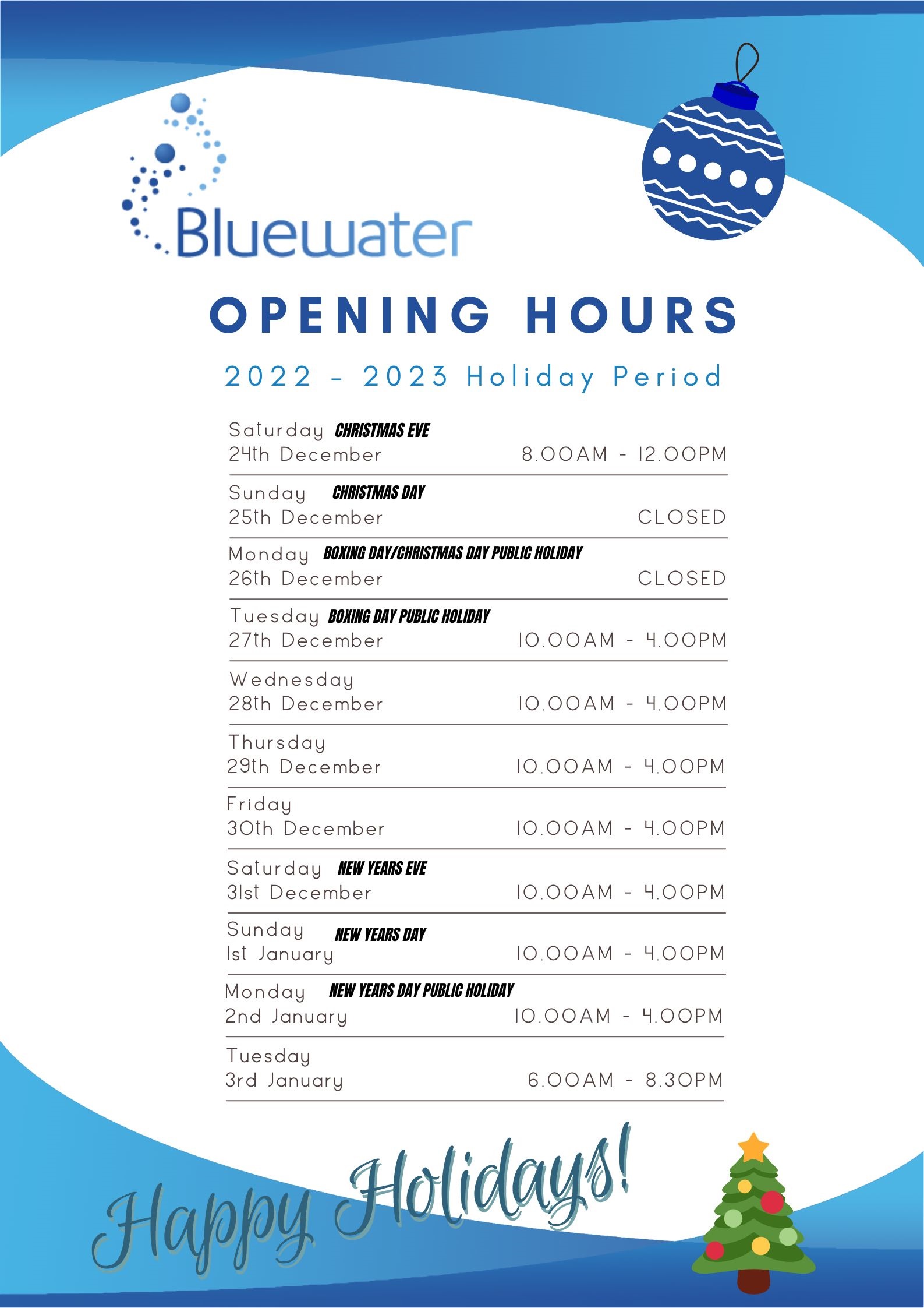 hays travel bluewater opening times